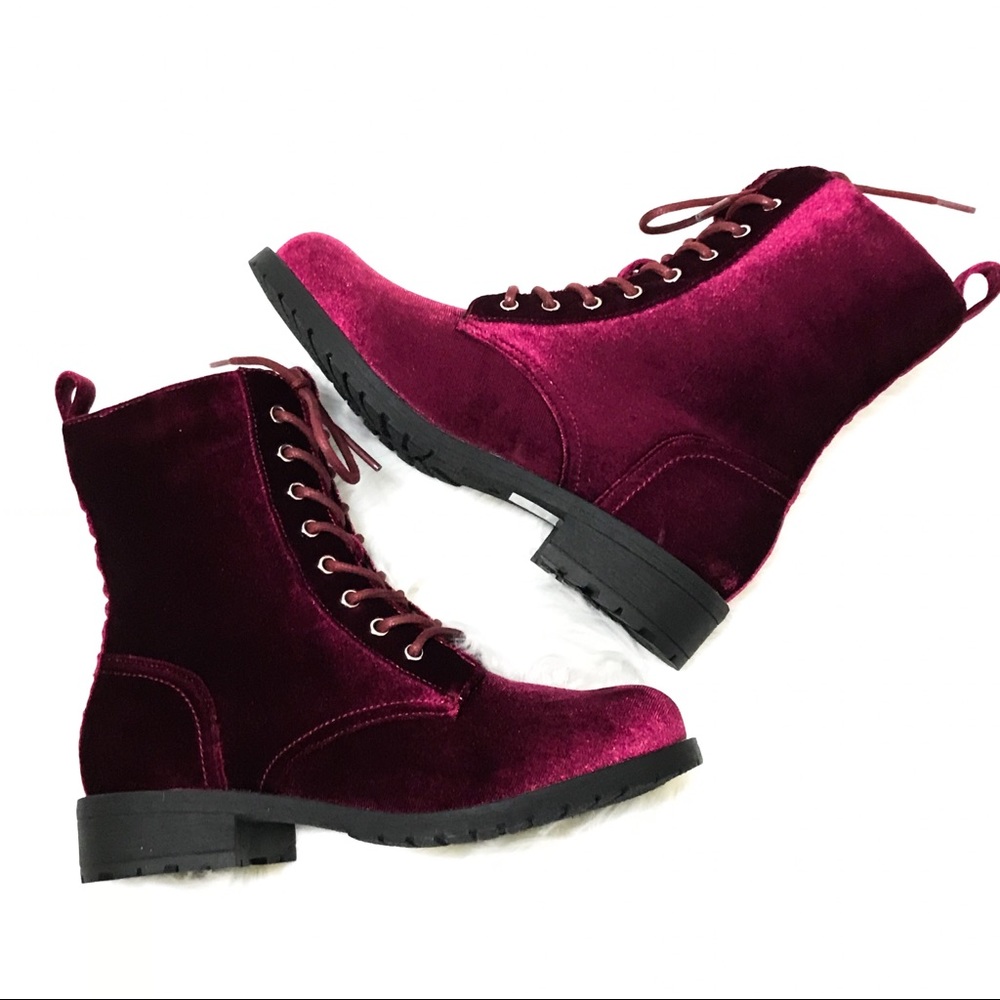 timberly burgundy velvet boots